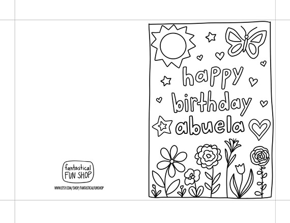 Abuela birthday card from child colorable card from granddaughter card from grandson printable spanish card coloring card x