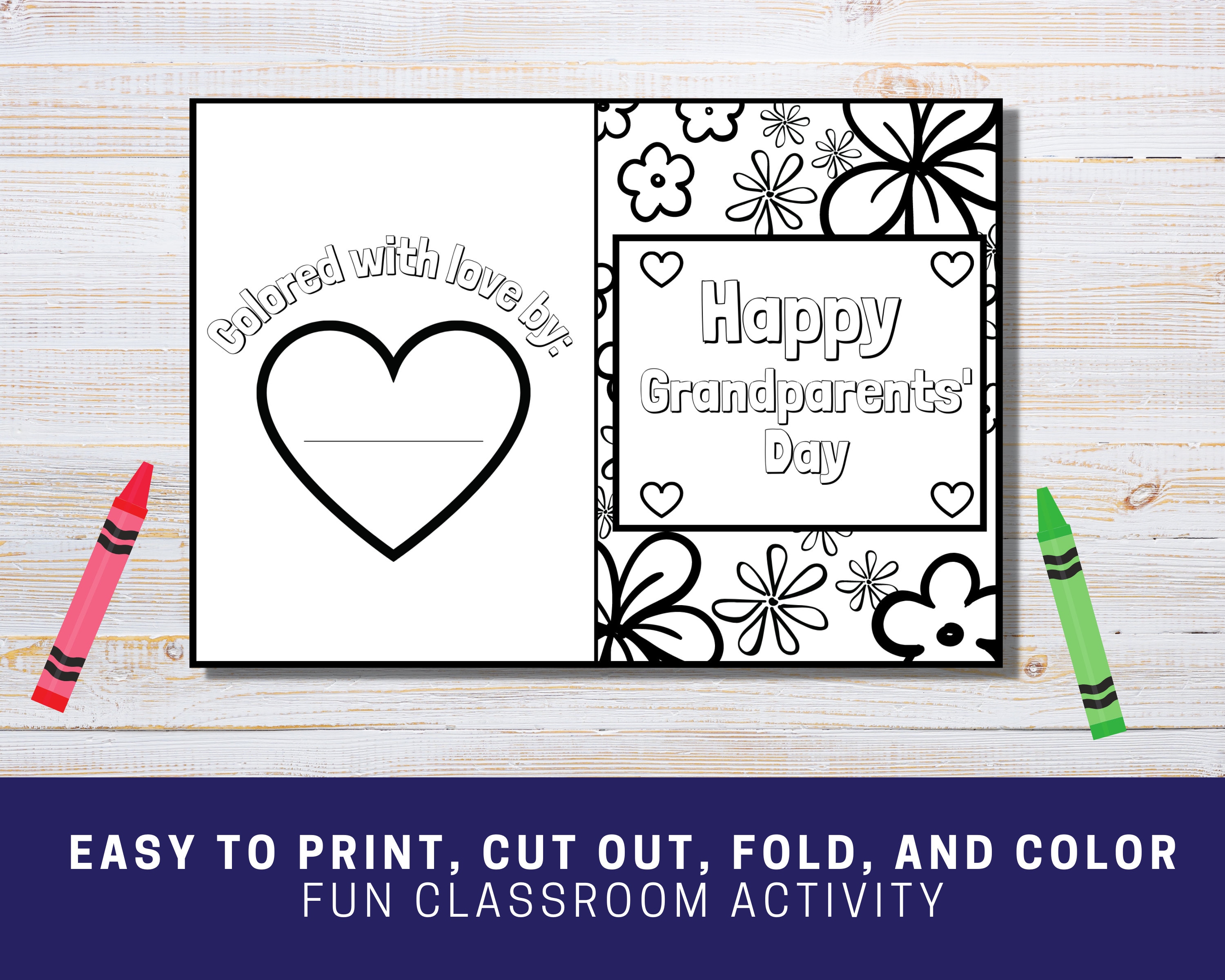 Printable grandparents day color in card grandparents day craft activity for kids and toddlers grandparents day keepsake instant download