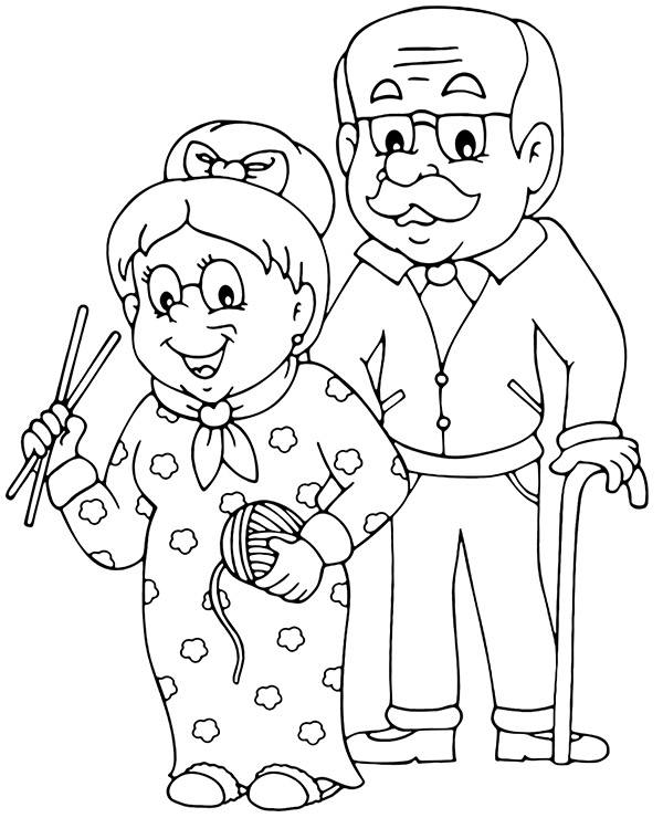 Printable coloring page with grandparents
