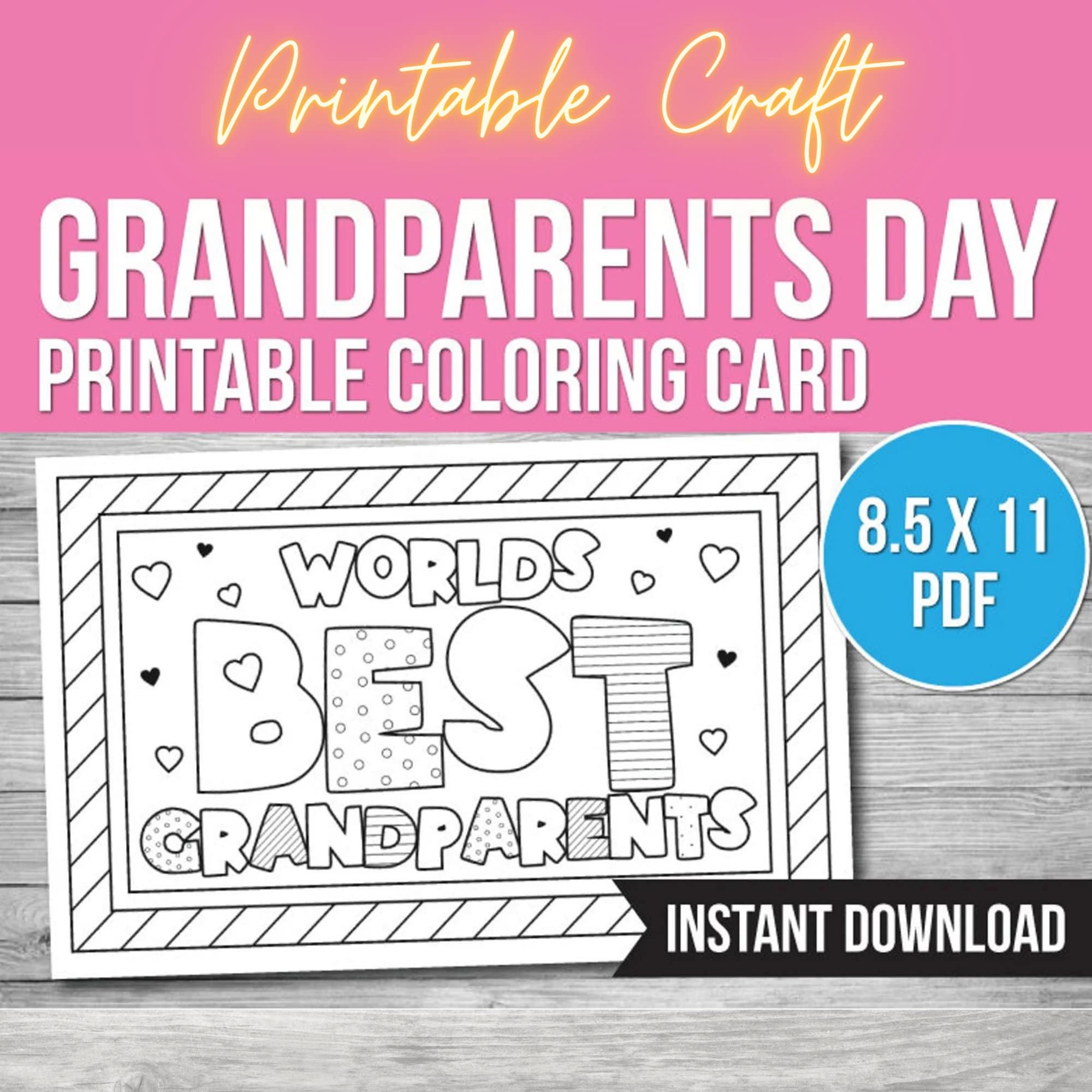 Grandparents day coloring card printable pdf kids coloring card activity digital greeting card download now