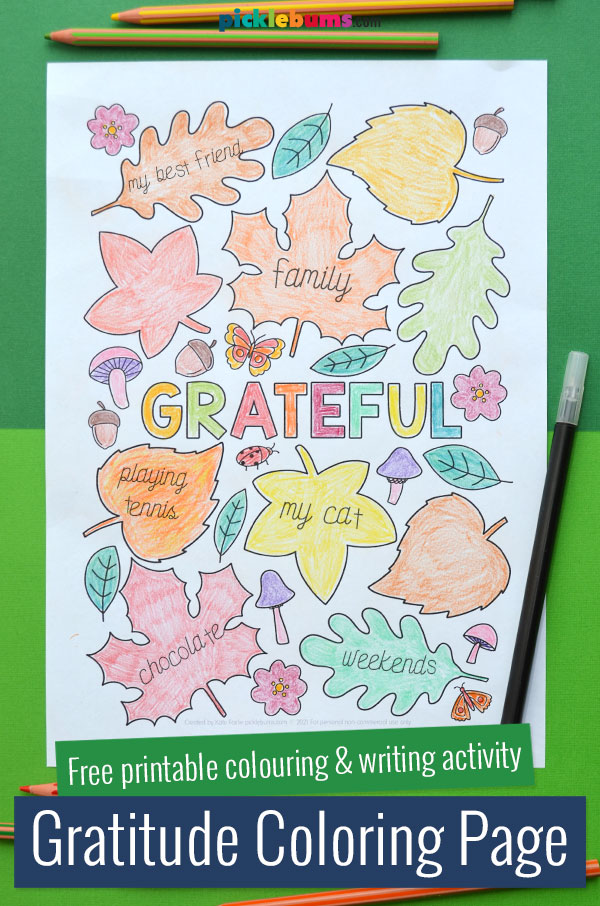 Grateful colouring page free printable