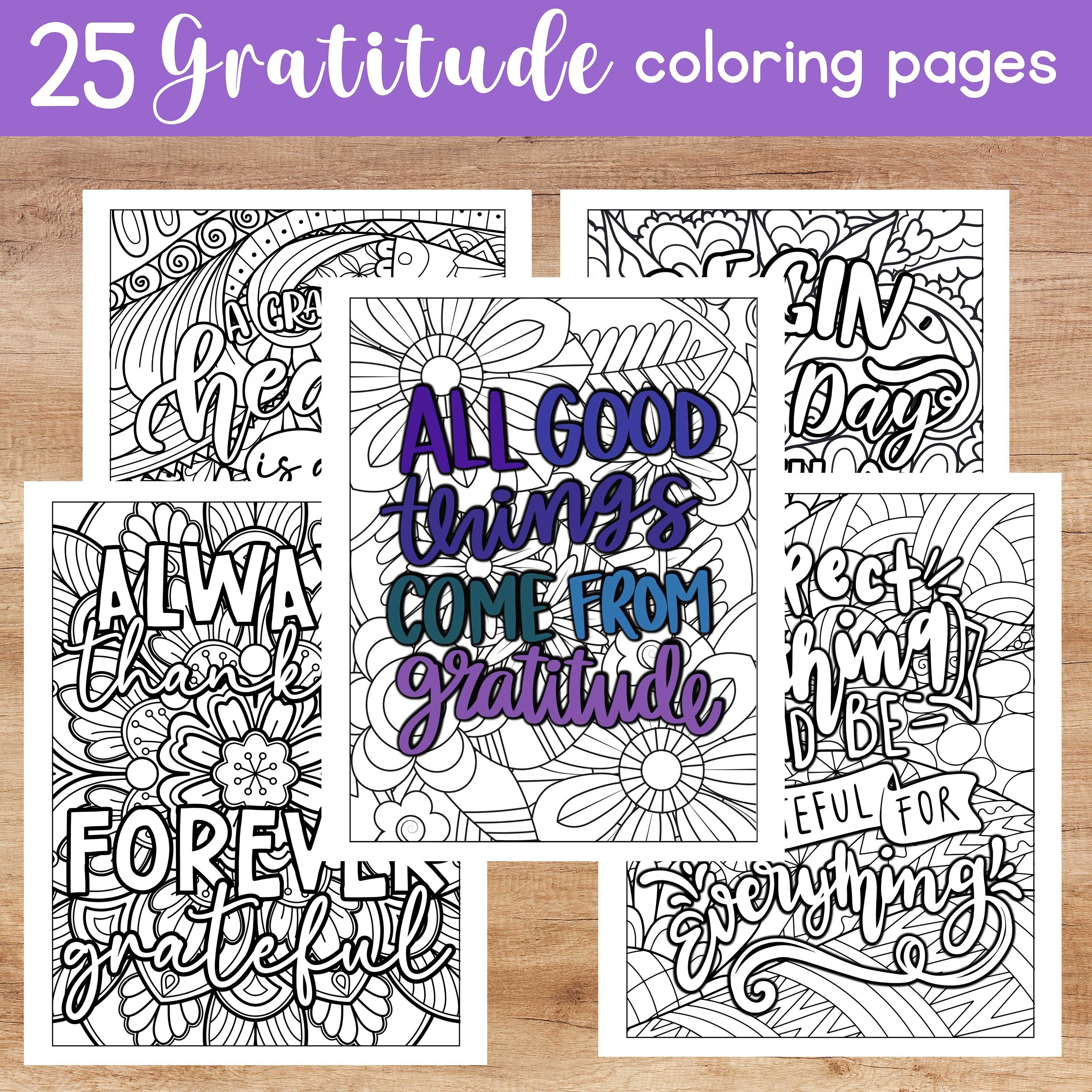 Gratitude coloring pages for adults and teens printable self care coloring sheets instant download