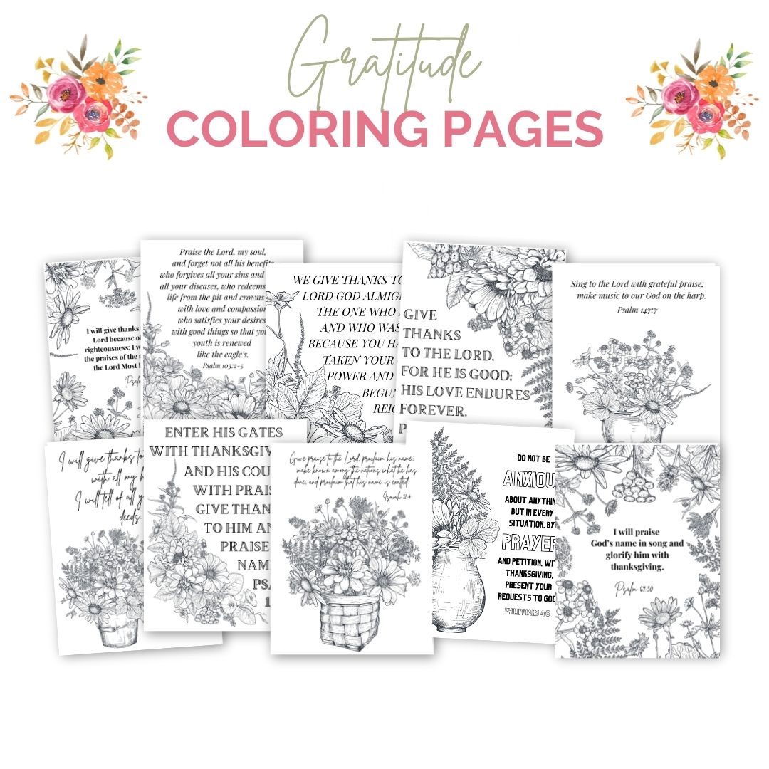 Gratitude scripture coloring sheets â flourishing today shop