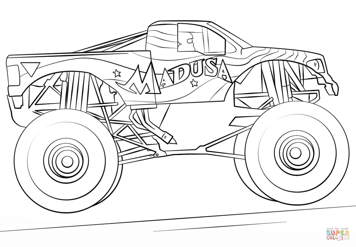 Madusa monster truck coloring page free printable coloring pages