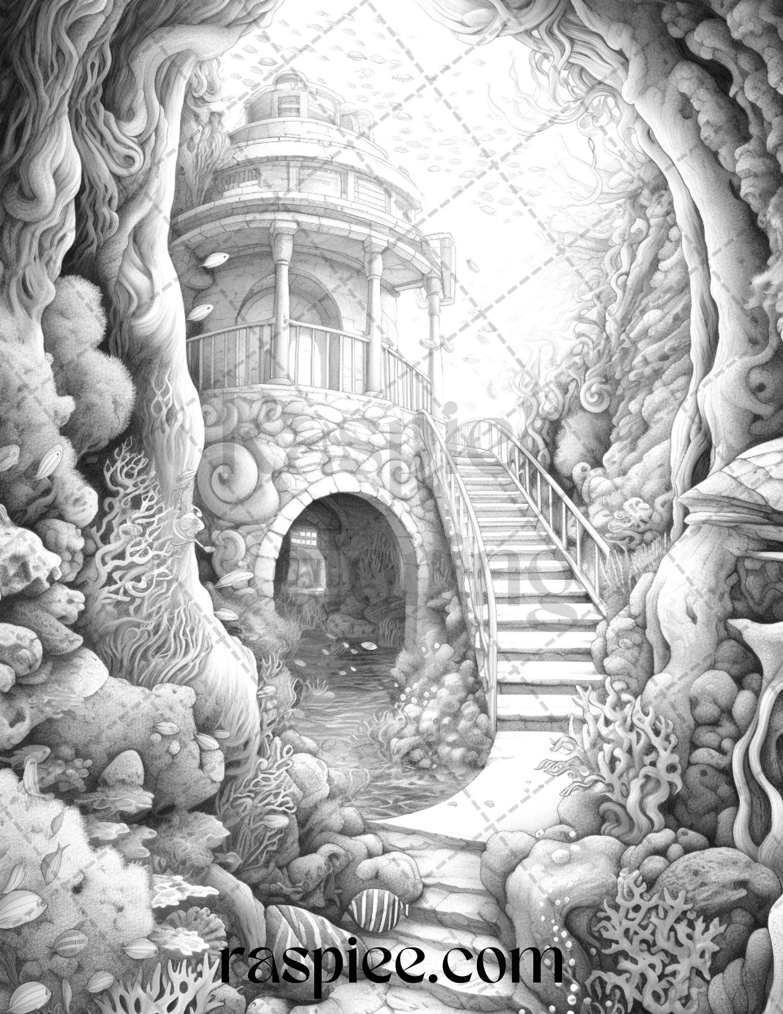 Ocean life grayscale coloring pages printable for adults relaxation an â coloring