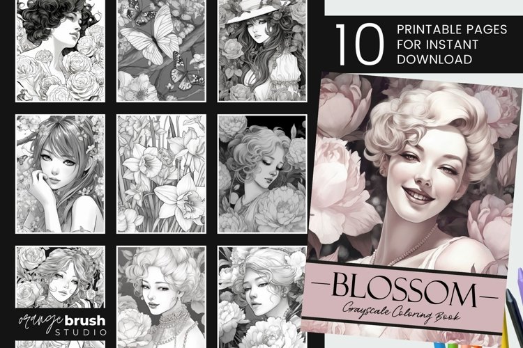 Beauties printable coloring book grayscale coloring pages