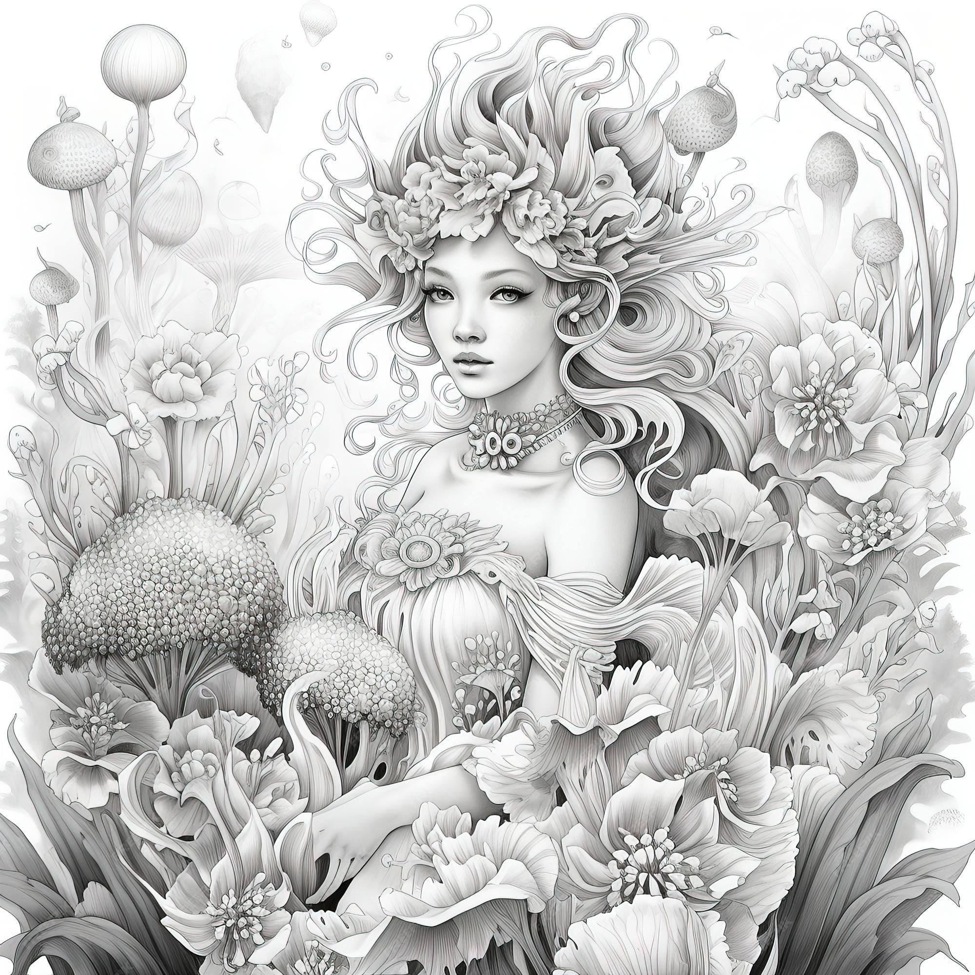 Premium vector coloring book russian motif meets japanese style rococo underwater plants