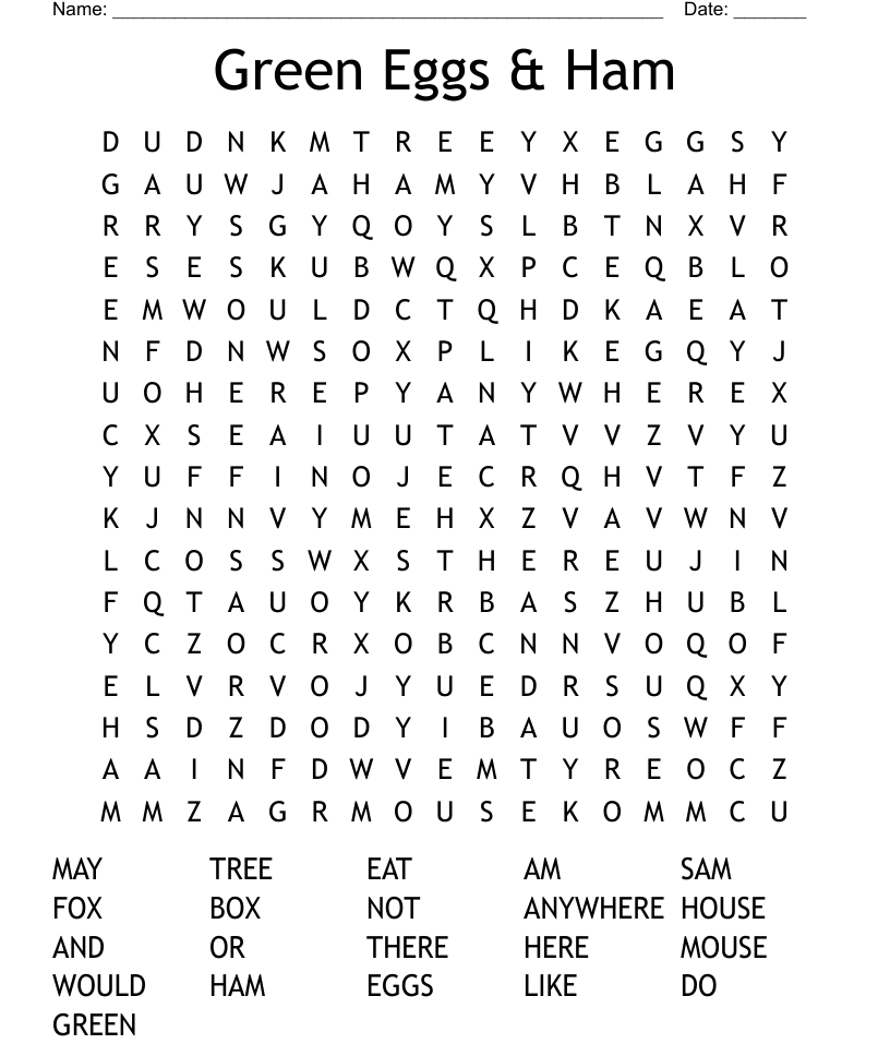 Green eggs and ham word search