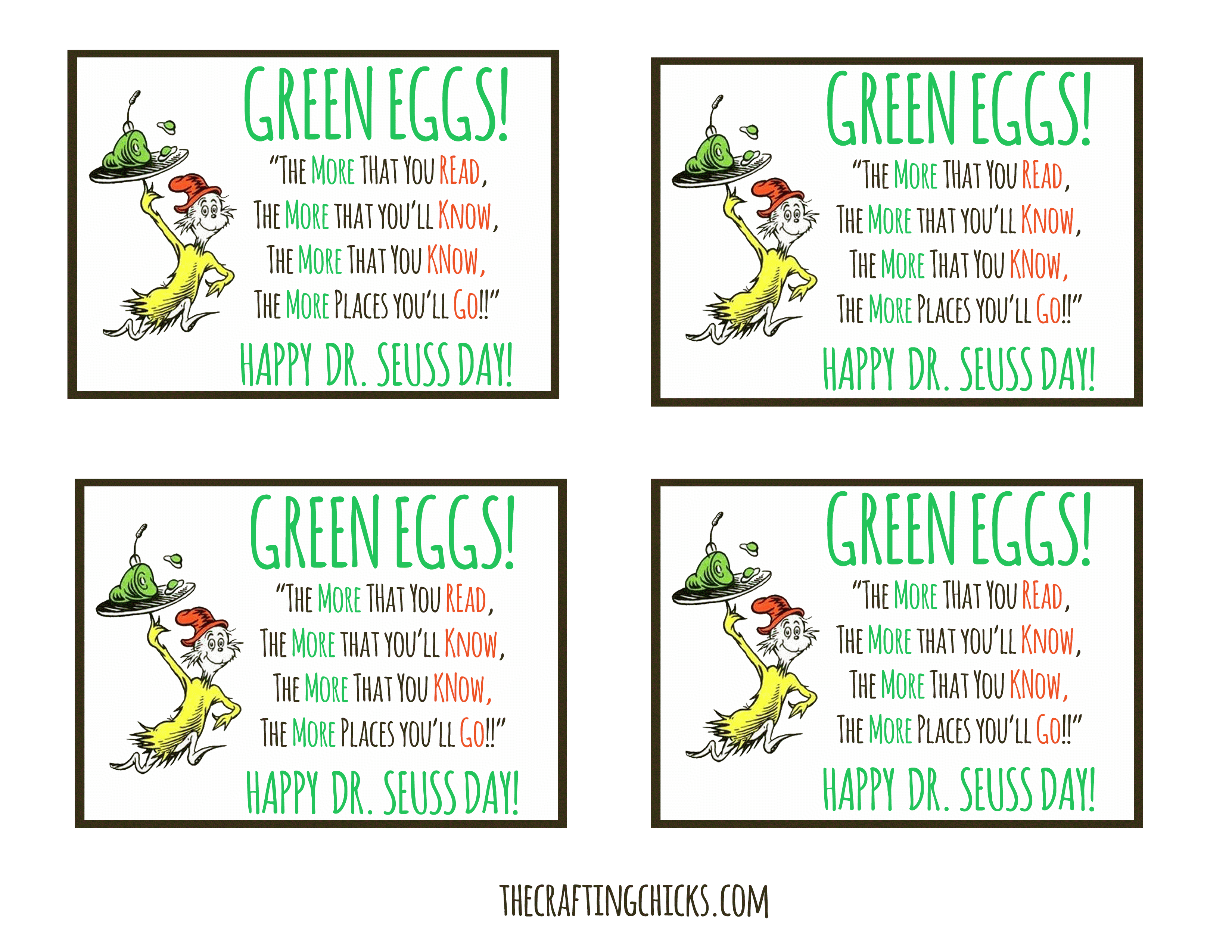 Green eggs and ham snack printables