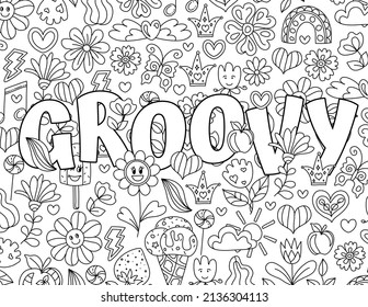Groovy gute vãgel positive handgezeichnete farbseiten stock