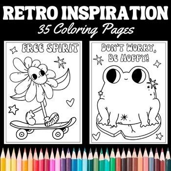 Groovy retro inspirational coloring pages by teachers helper
