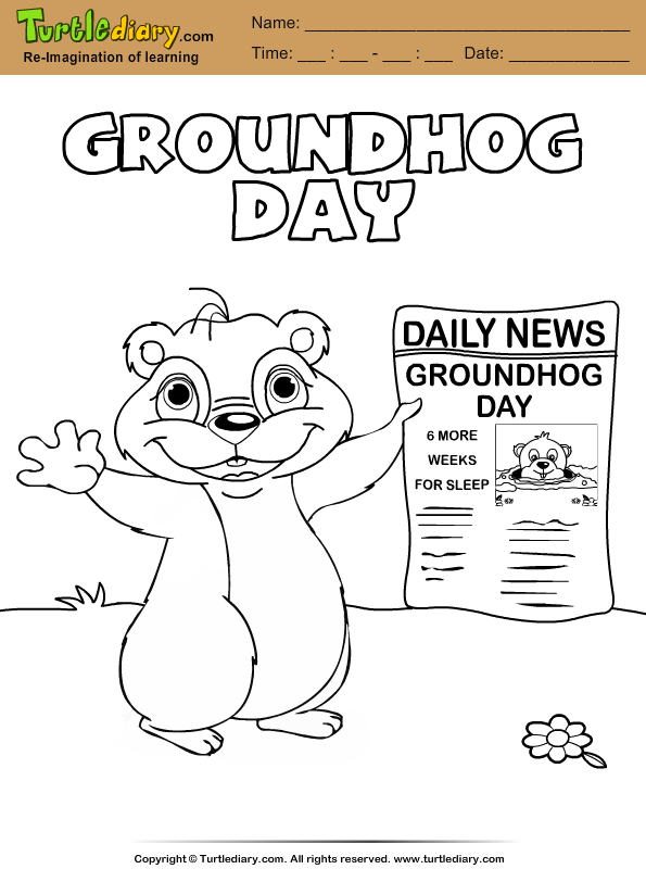 Groundhog with newspaper coloring sheet turtle diary