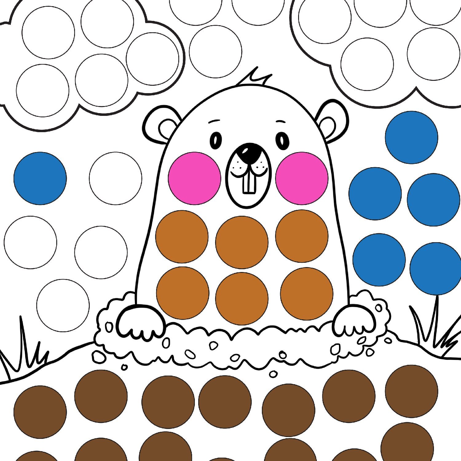 Groundhog dot markers coloring page free printable