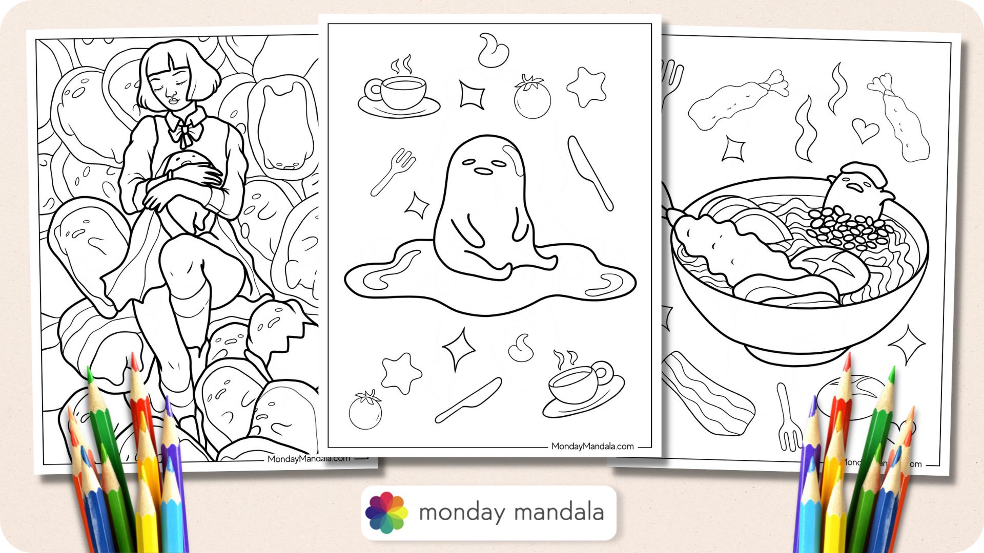 Gudetama coloring pages free pdf printables