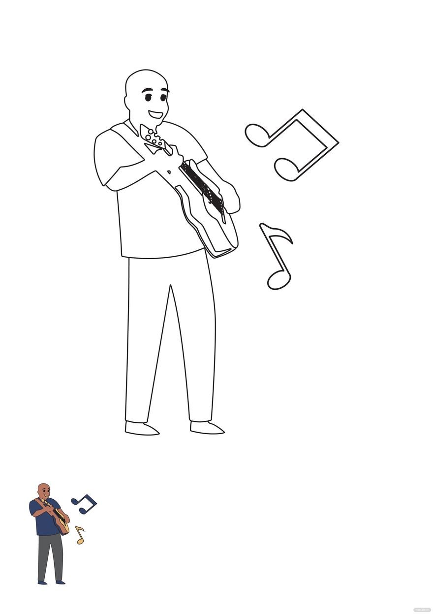 Free man playing music coloring page