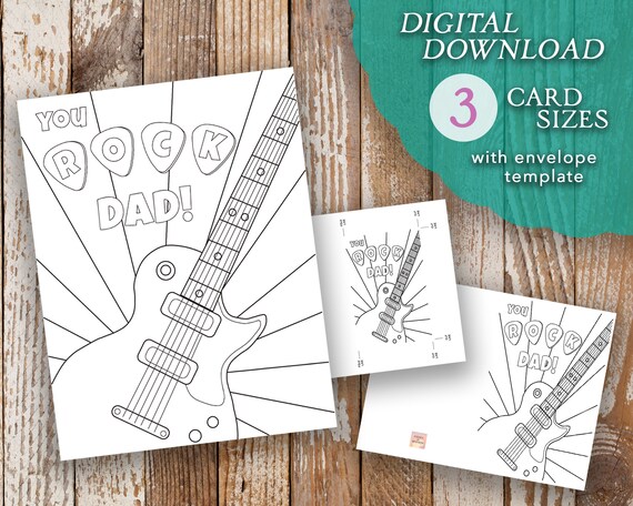 Guitar fathers day card fathers day coloring page coloring page card printable coloring card