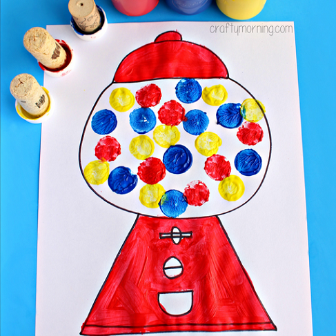 Gumball machine craft for kids using wine corks