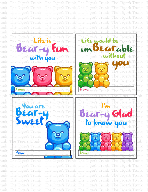 Valentines day cards gummy bear cards instant download printable â the tigers trunk llc