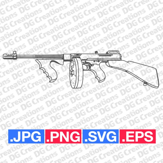 Tommy gun machine gun acp svg clip art graphic art instant download illustration gun vector svg eps png jpg stencil rifle file