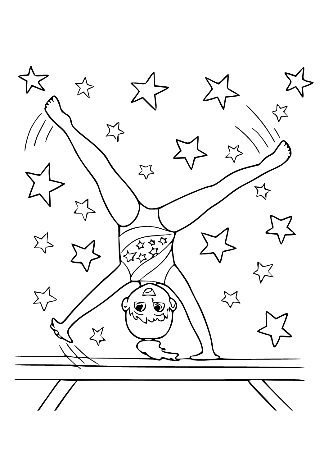Free printable gymnastics stars coloring page for adults and kids