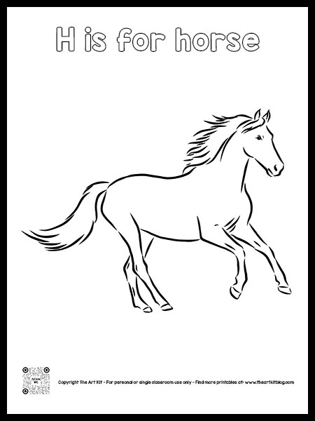 Letter h is for horse coloring page free printable bubble font â the art kit