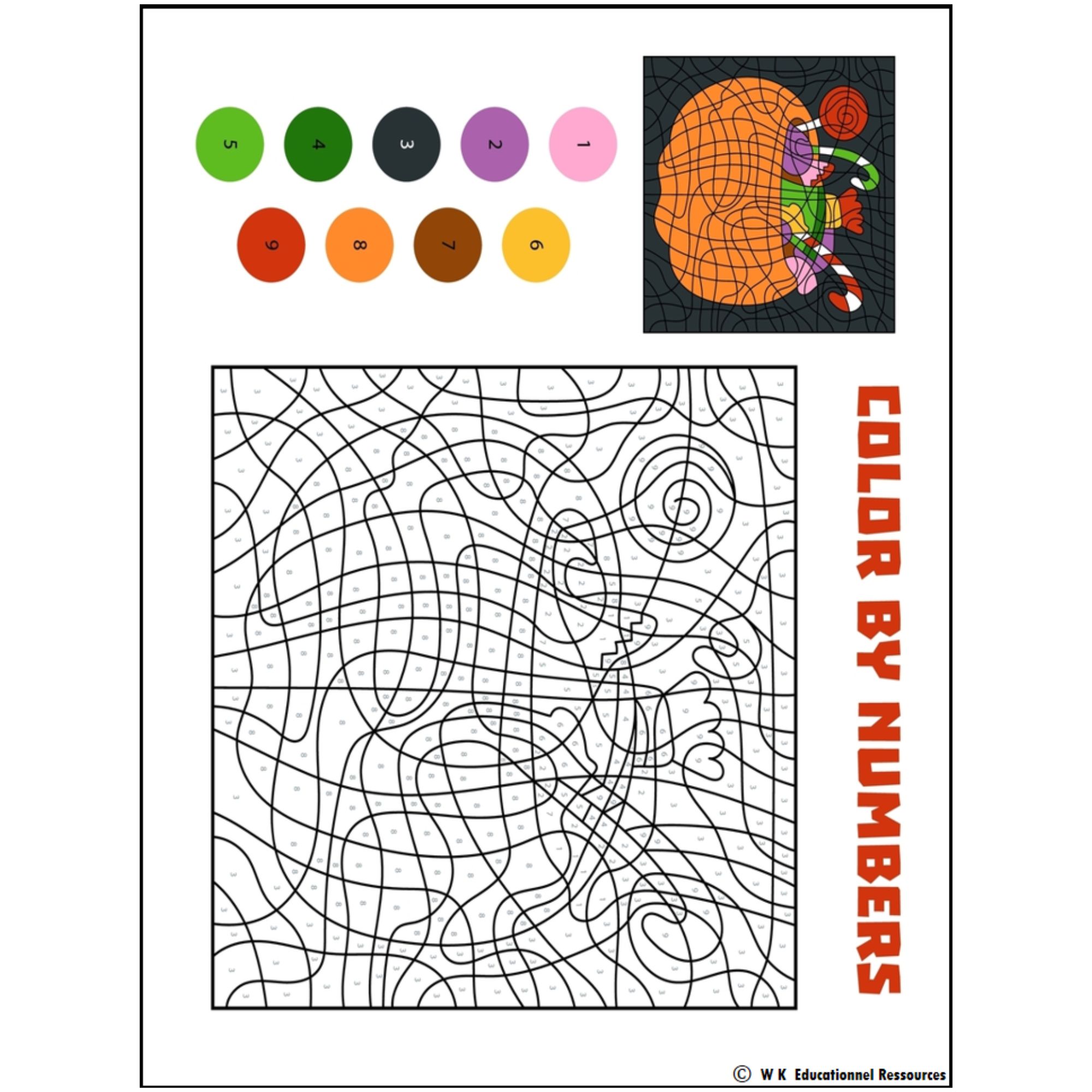 Happy halloween color by number coloring page
