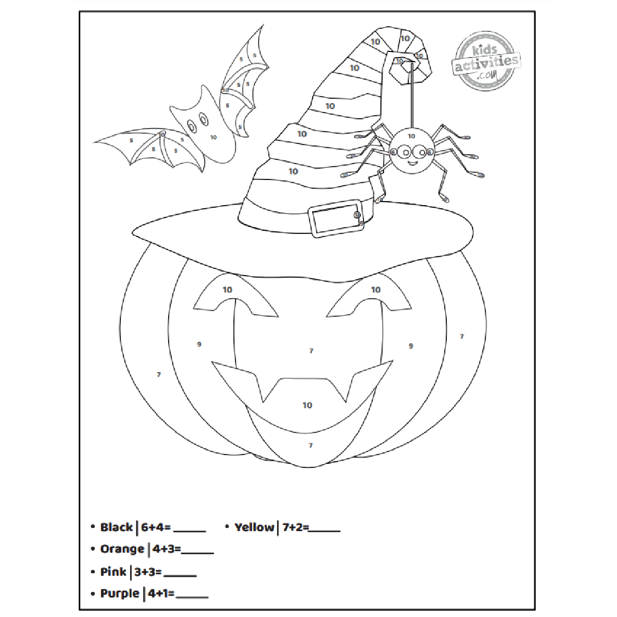 Printable halloween addition color by number worksheets kids activities blog