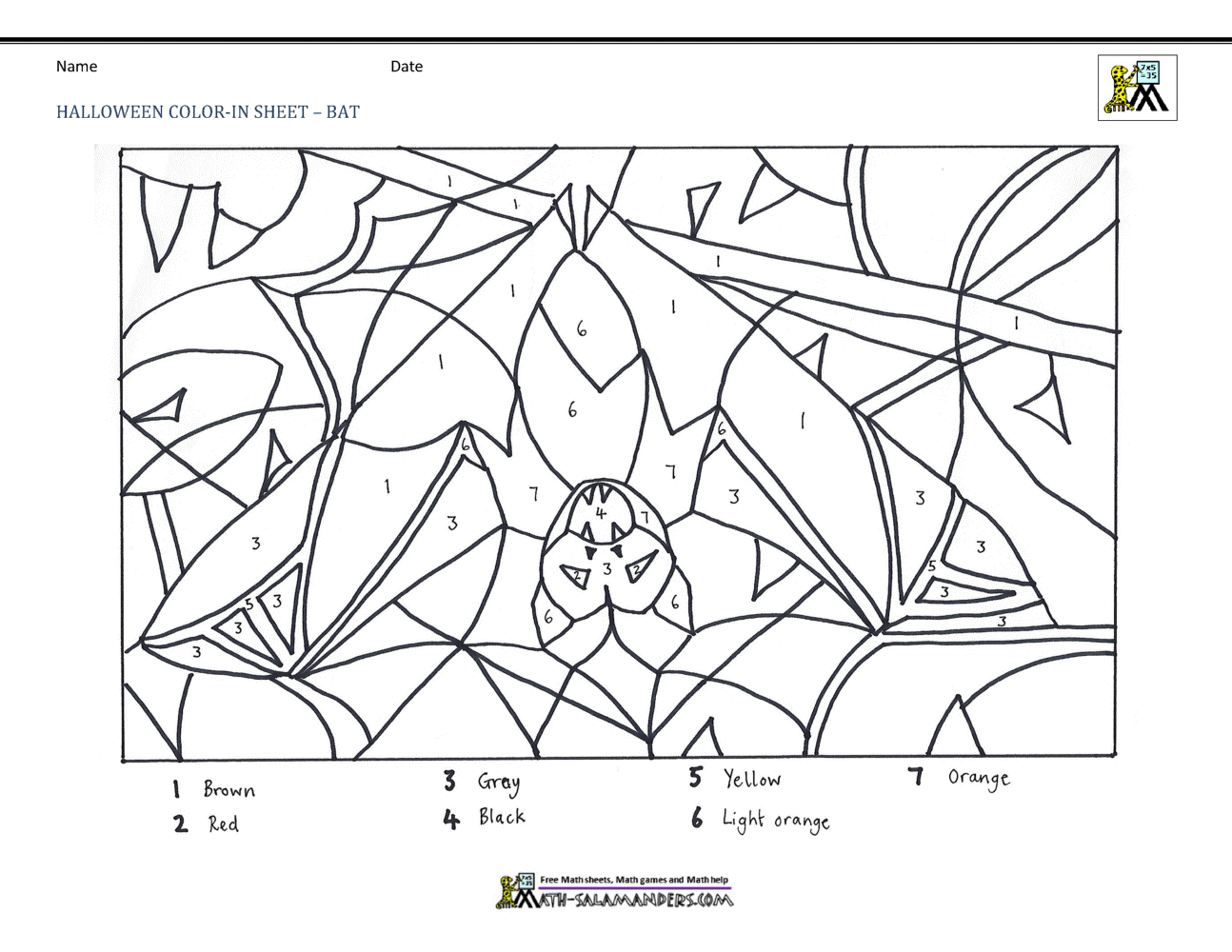 Free halloween color by number printable worksheets