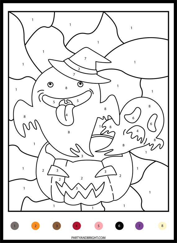 Halloween color by number printables coloring digital downloads pdf color activities for halloween