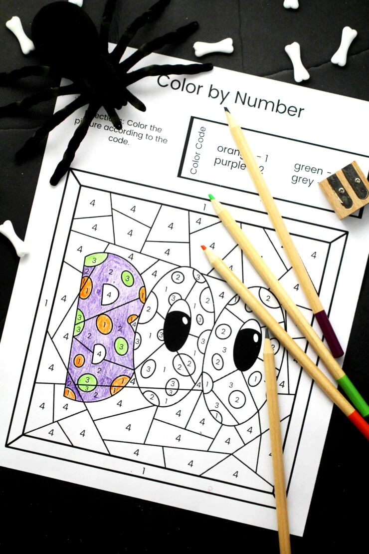 Halloween colour by number free printable sheets