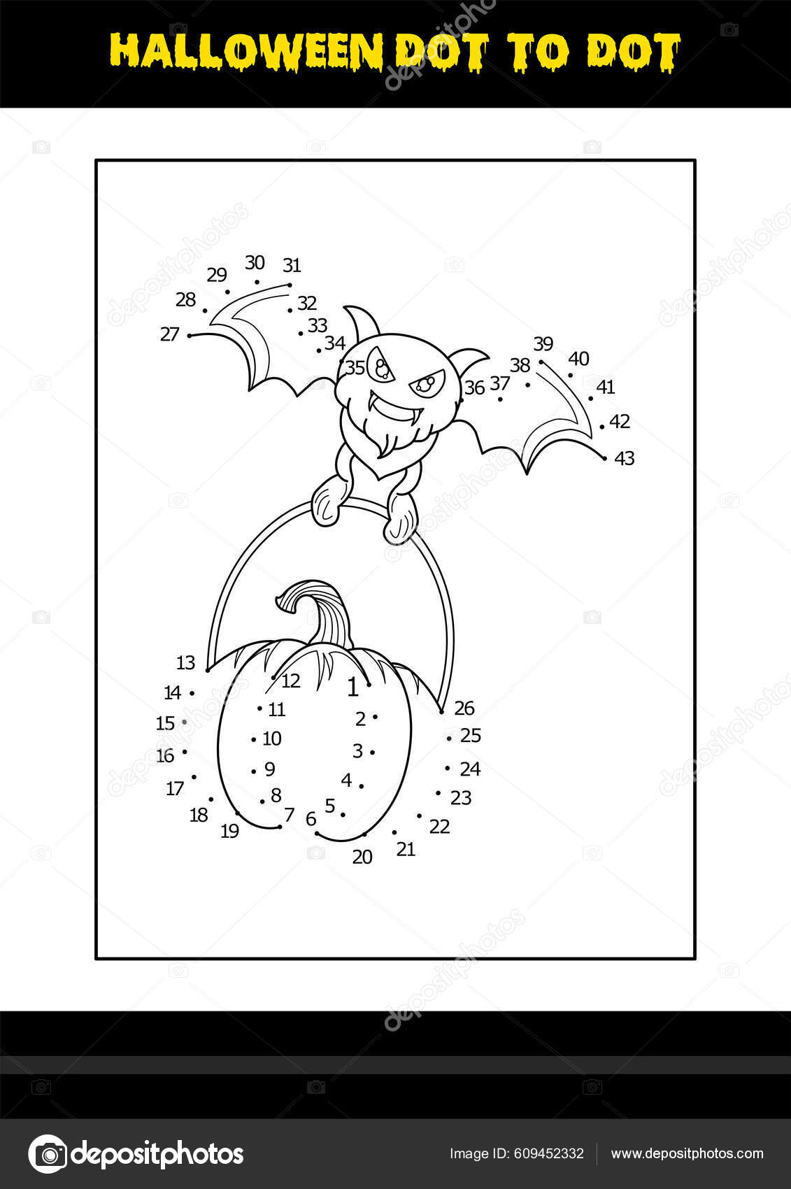 Halloween dot dot coloring page kids line art coloring page stock vector by nipunkundu