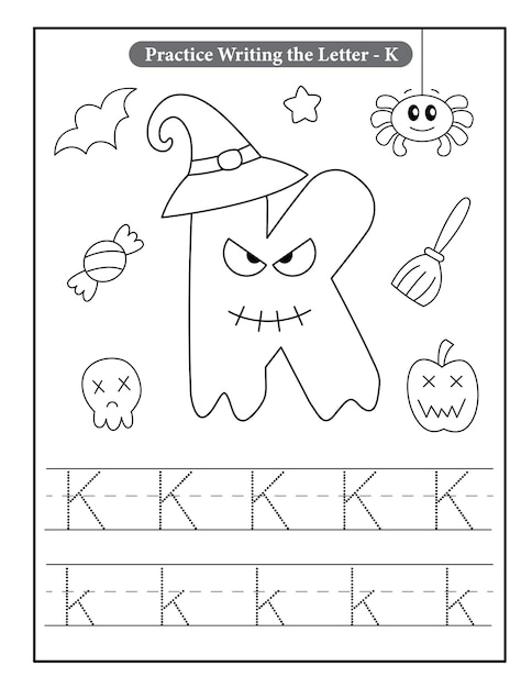 Premium vector halloween alphabet coloring pages with baby ghost
