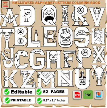 Halloween alphabet letters coloring book printable by mima teacher