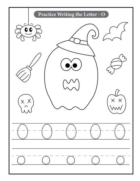 Premium vector halloween alphabet coloring pages with baby ghost