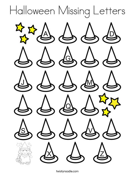 Halloween missing letters coloring page