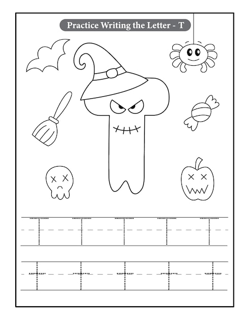 Premium vector halloween alphabet coloring pages with baby ghost