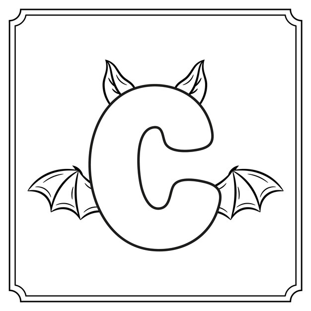 Premium vector halloween english alphabet letter c cute bat theme sketch for coloring