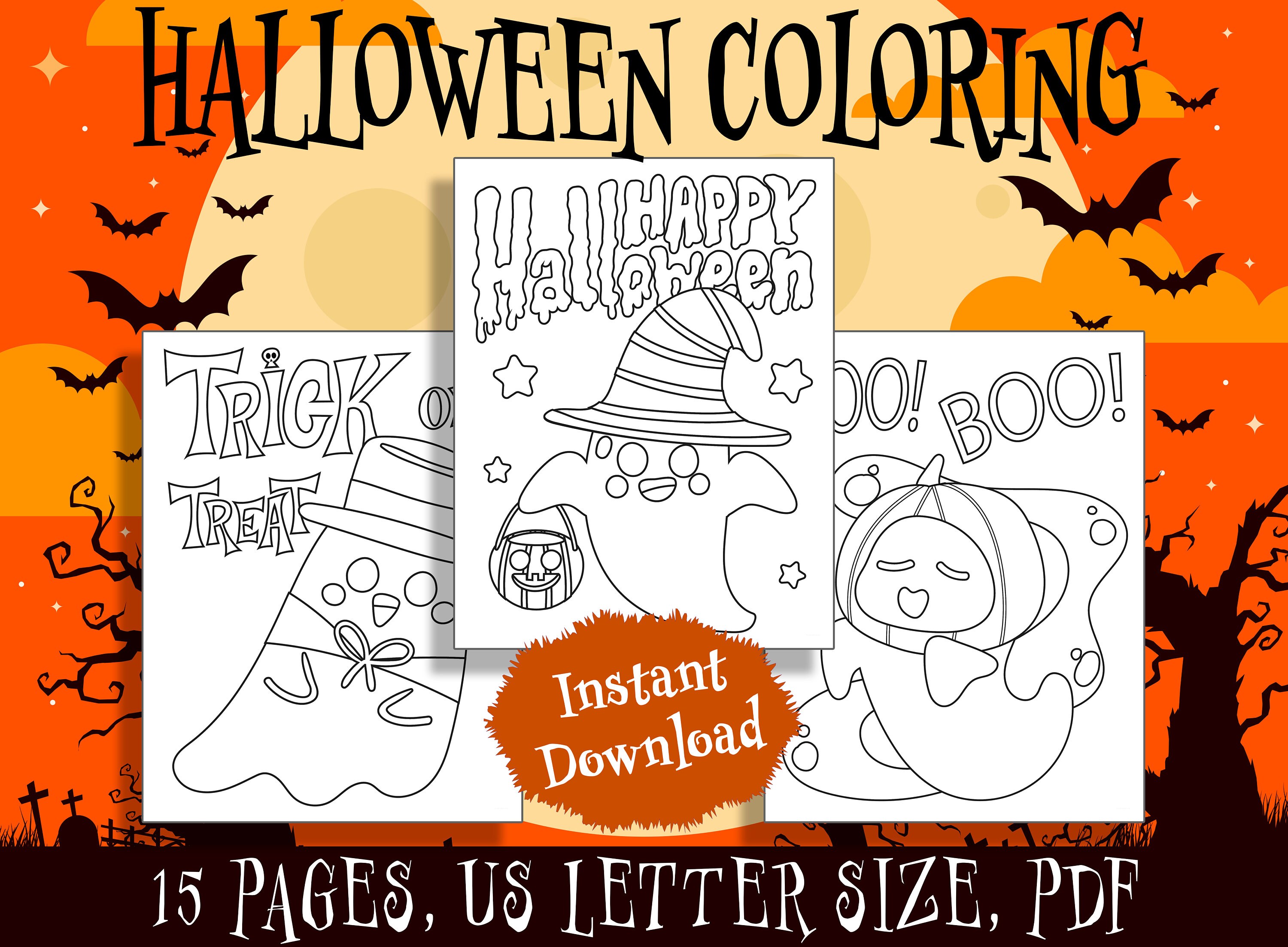 Cute halloween coloring pages perfect for preschool and kindergarten pdf file instant download