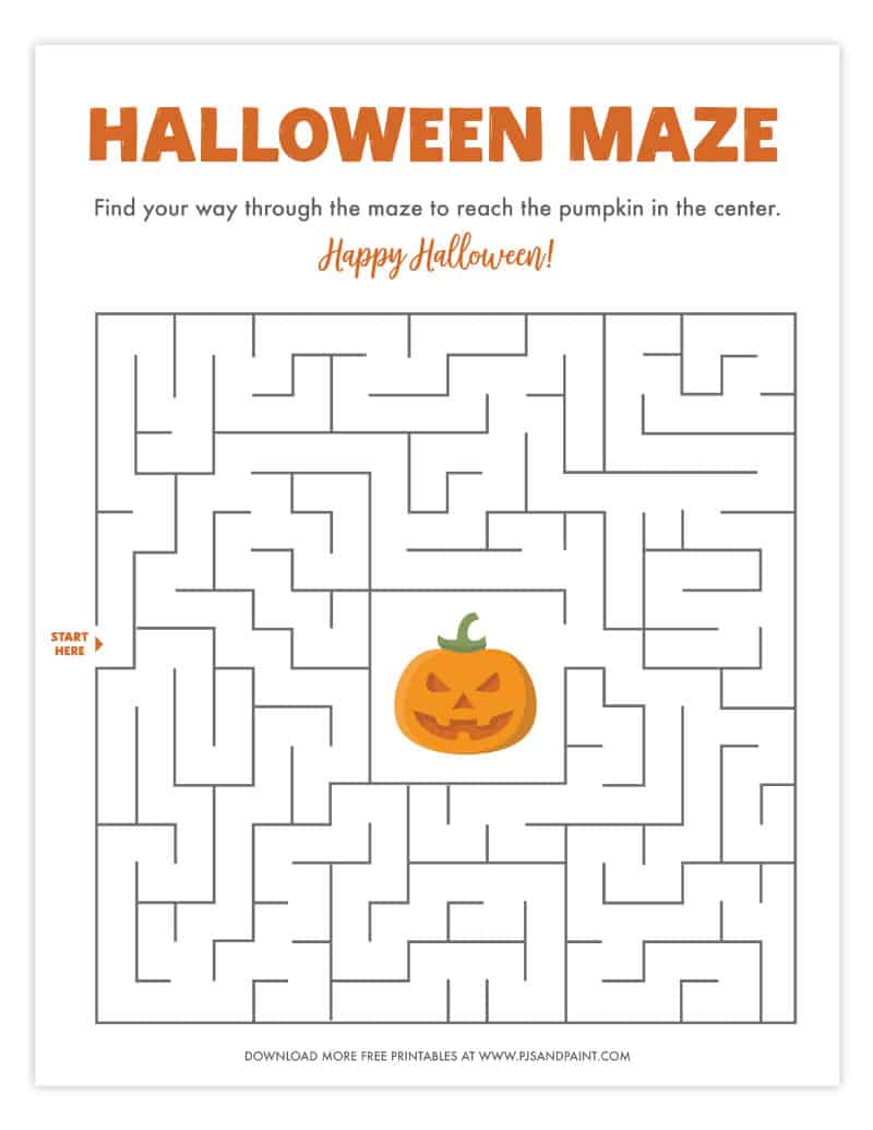 Free printable halloween maze worksheets for kids