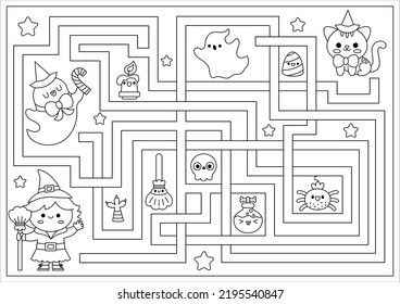 Hakuun halloween black white maze kids autumn liittyvã vektorikuva rojaltivapaa