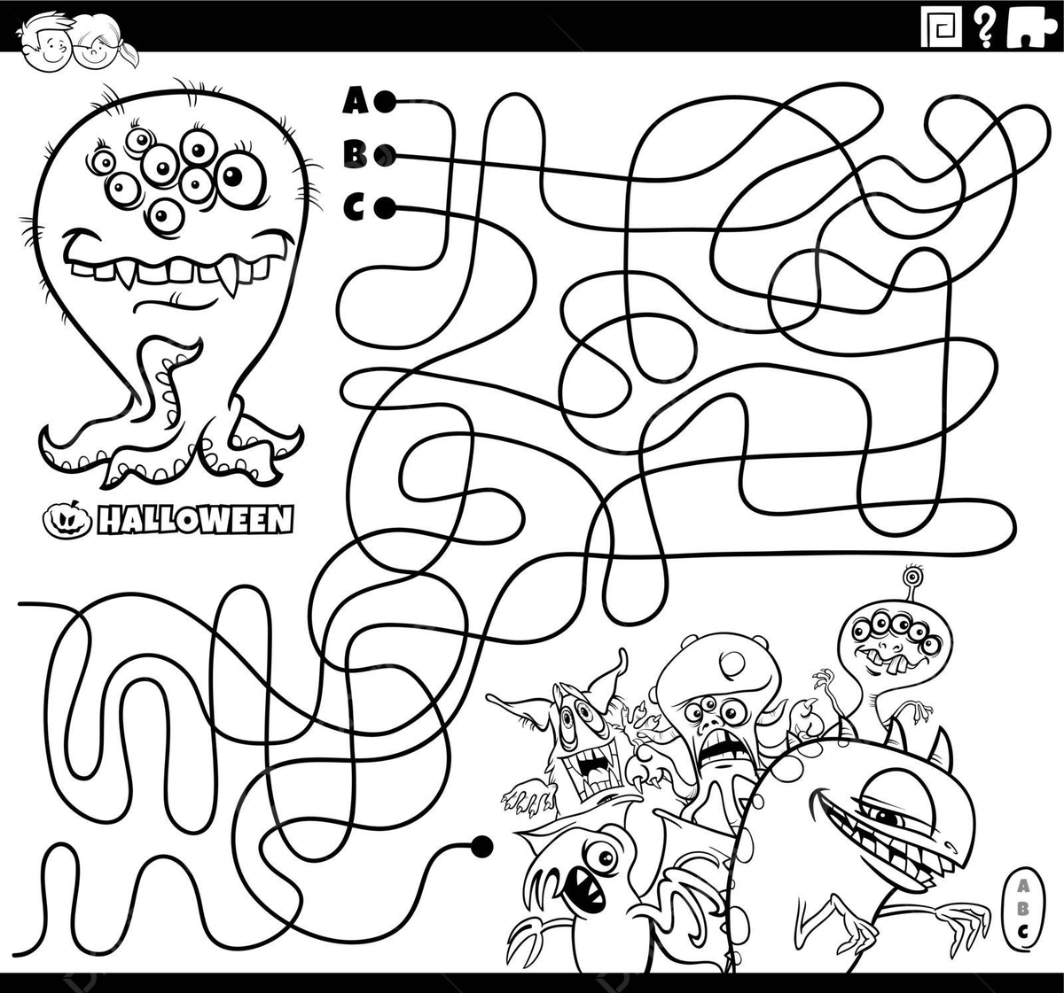 Halloween coloring page featuring a spooky monsterfilled maze vector monster drawing halloween drawing ring drawing png and vector with transparent background for free download