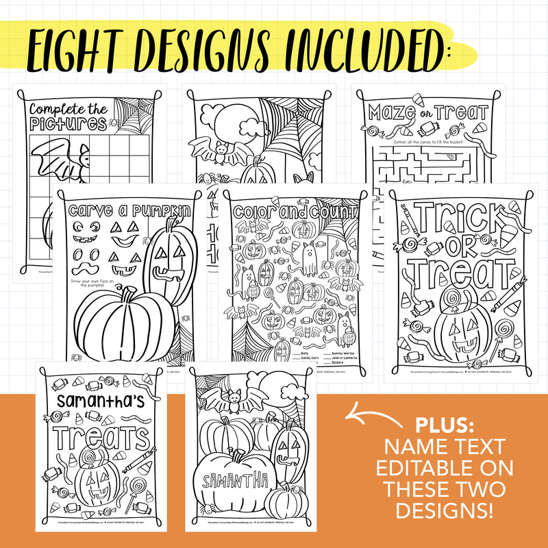 Personalized halloween kids printable coloring pages â samantha b design