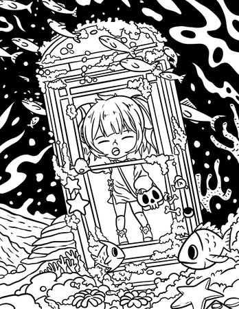 Creepy kawaii coloring book stock photos and images