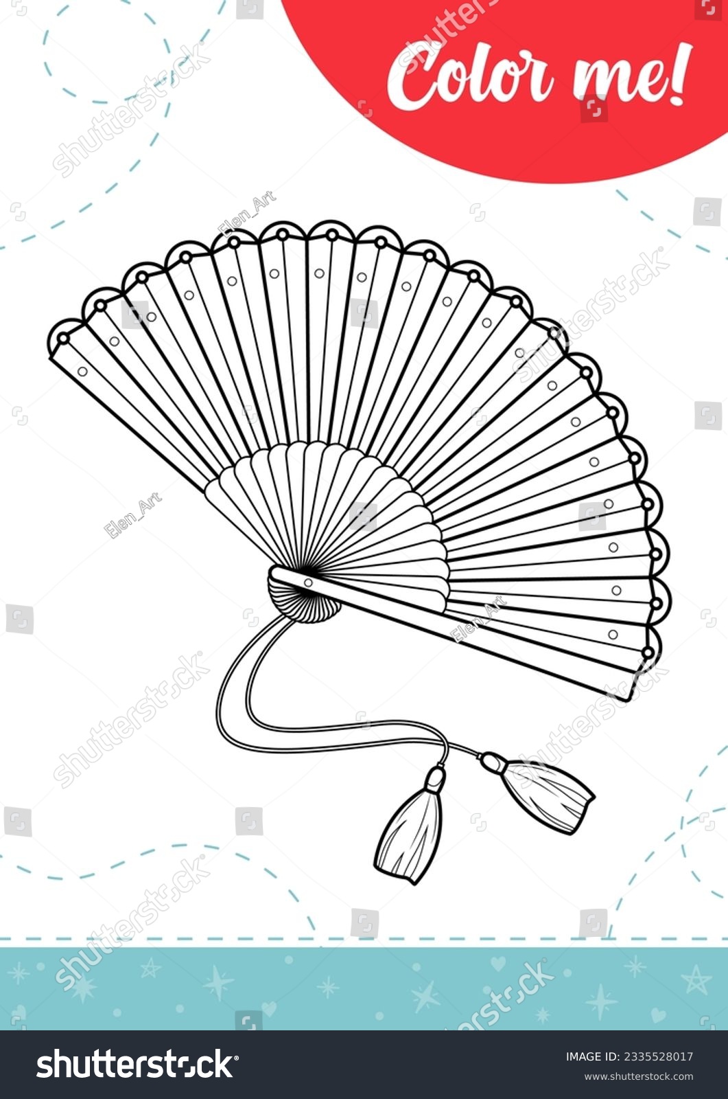 Coloring page kids fan a printable stock vector royalty free