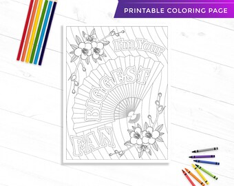 Biggest fan coloring printable instant digital download pdf adult stress relief activity motivational diy art therapy black white page