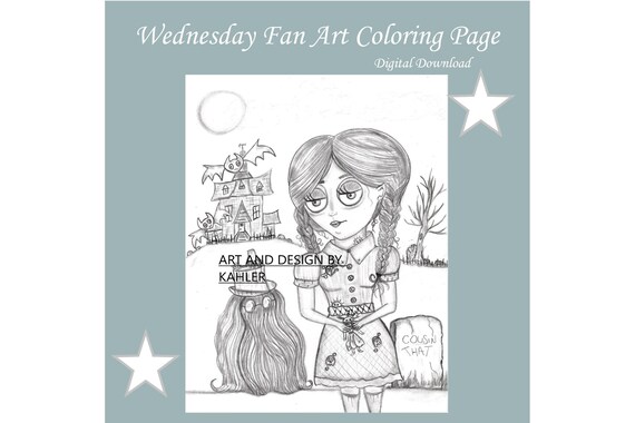 Halloween coloring page of wednesday it and hand printable