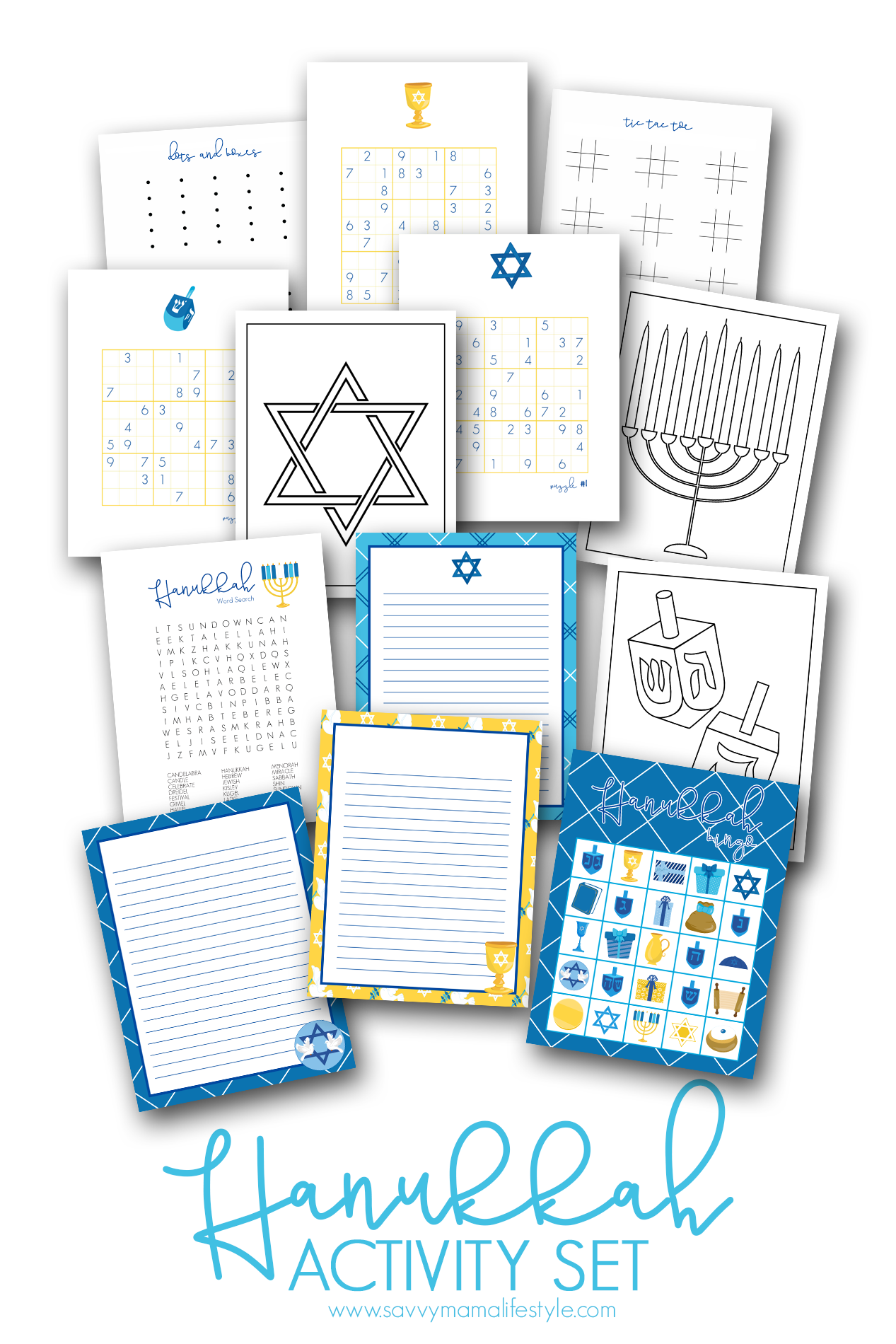 Printable hanukkah coloring pages bingo game cards