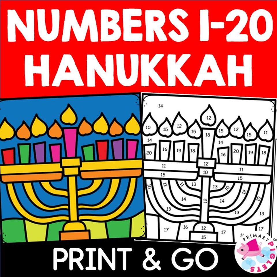 Hanukkah color by number code coloring pages craft made by teachers