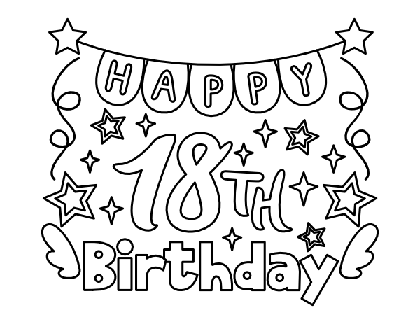 Printable happy th birthday banner coloring page