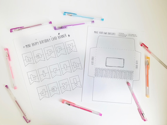 Printable happy birthday banner card kids coloring page line art ready to print birthday card happy birthday